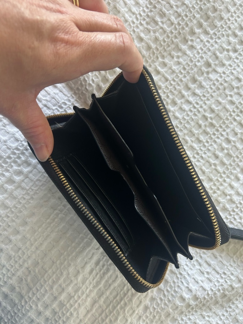 Michael Kors Black Leather Zip Wristlet with Gold Logo - Picture 4 of 4